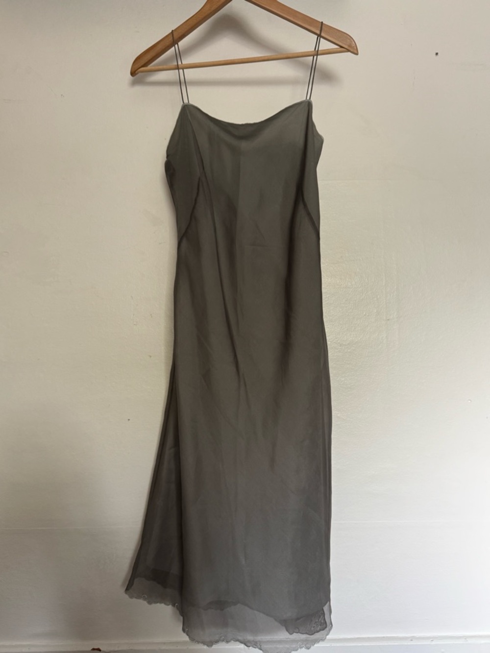 Slip Midi Dress in Olive Green/ Grey